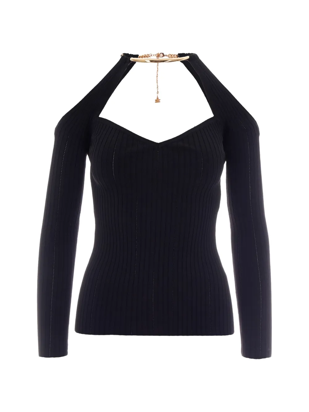 Elisabetta Franchi chain-detail ribbed-knit blouse - Nero