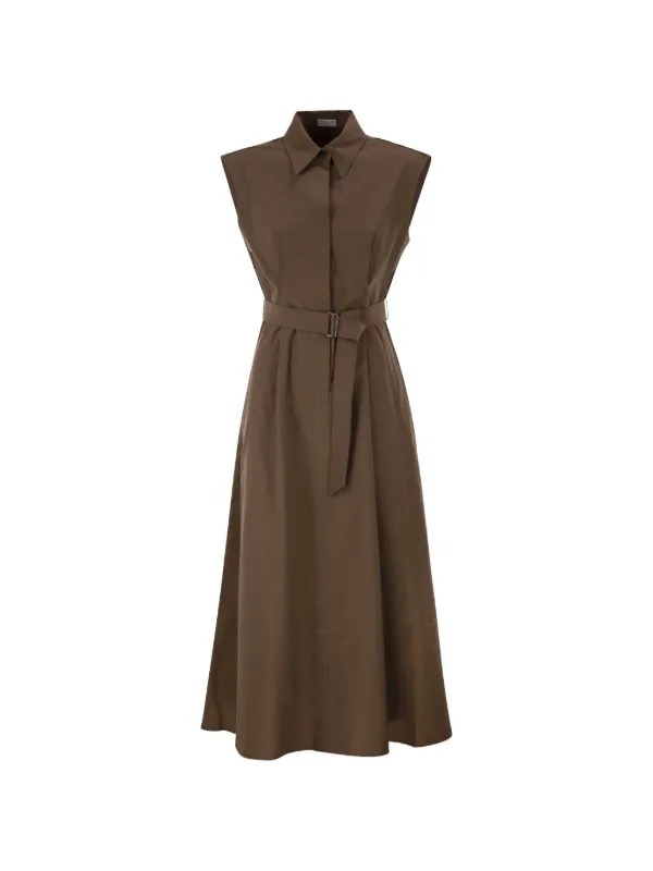 brown belted midi dress Opalia | Brown High-Neck Belted Midi Dress