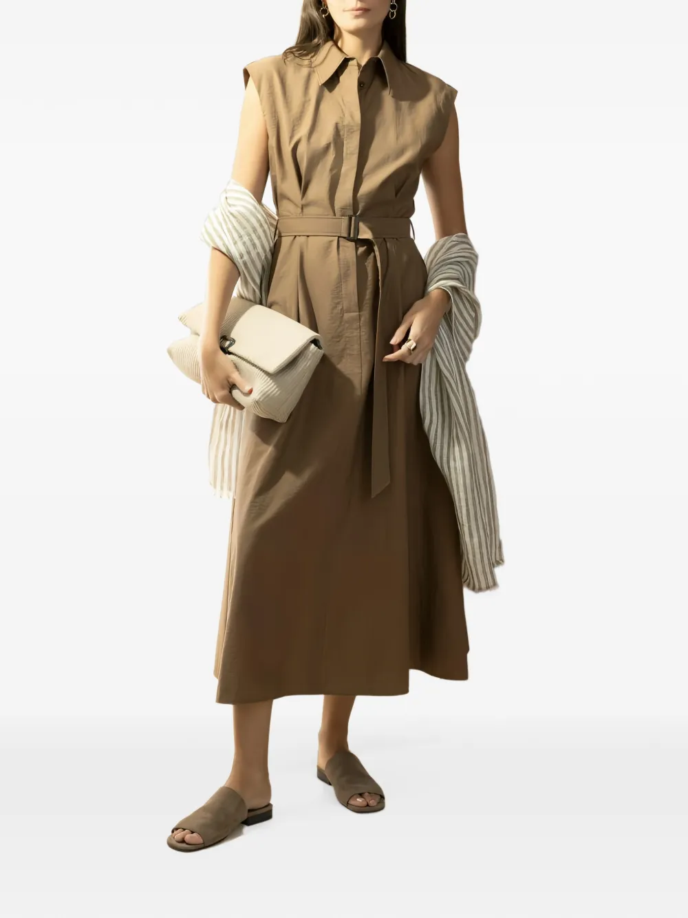 Brunello Cucinelli Midi-jurk met ceintuur Bruin