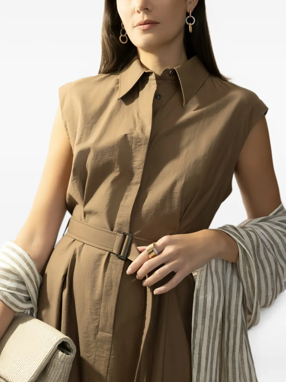 Brunello Cucinelli Midi-jurk met ceintuur Bruin