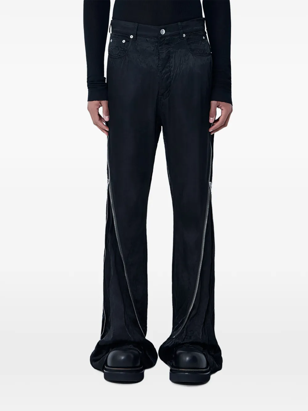 Rick Owens crinkled side-zip trousers - Nero
