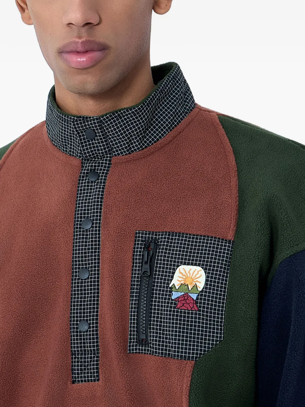 contrasting-panel button-placket sweatshirt
