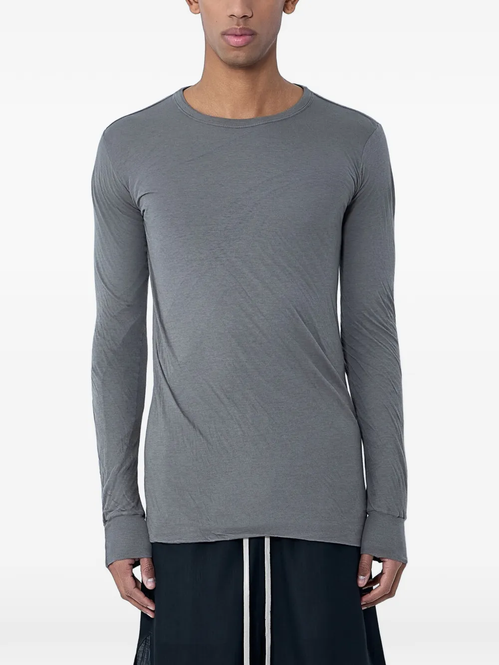 Rick Owens Long-sleeves Crew-neck T-shirt In Gray