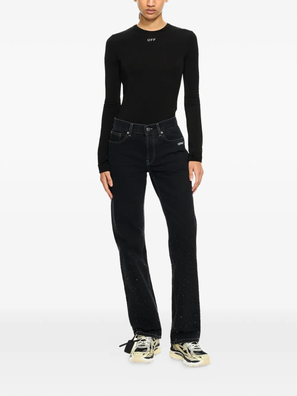 Off-White x Swarovski top met ronde hals en kristallen Zwart
