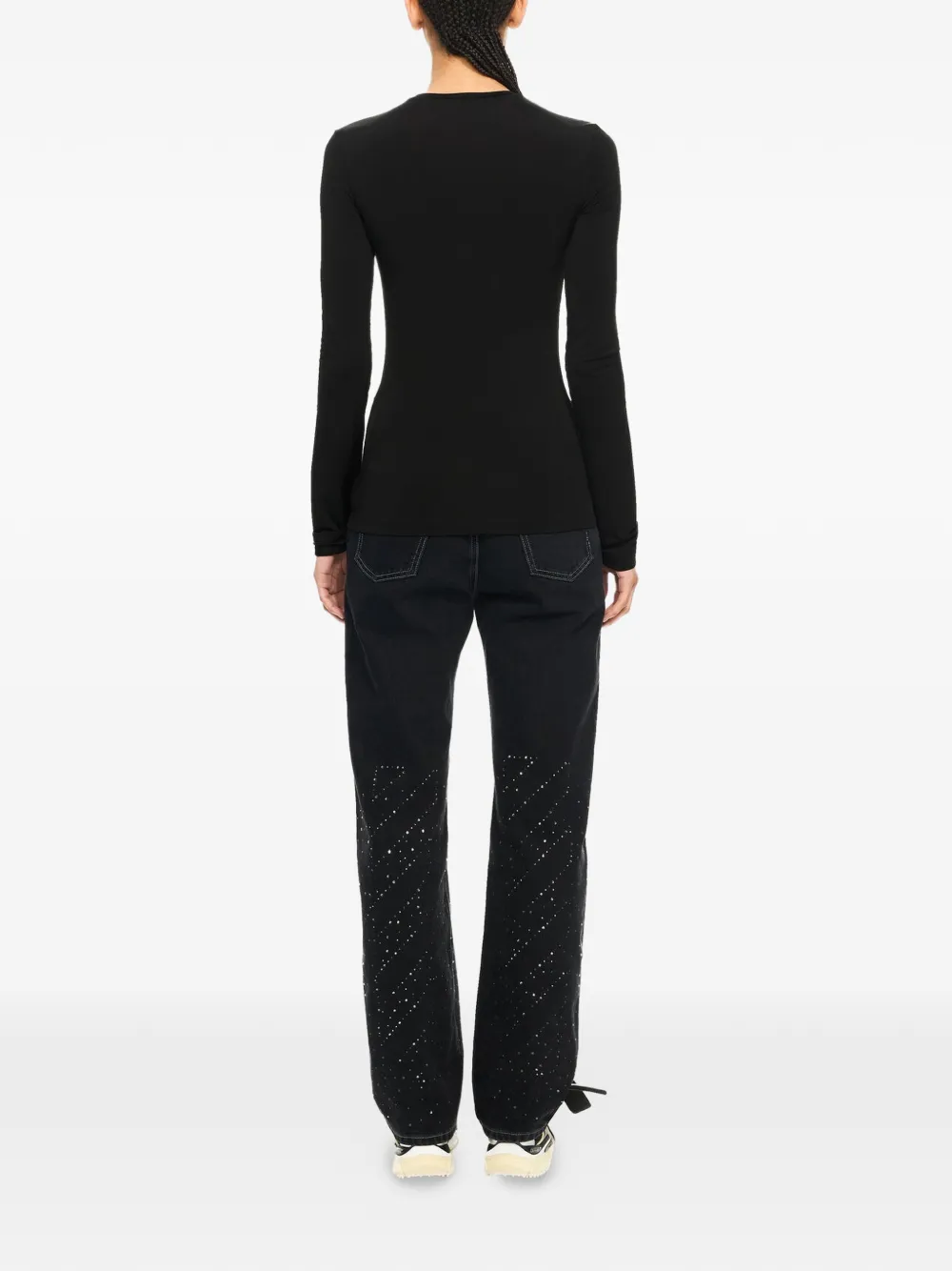 Off-White x Swarovski top met ronde hals en kristallen Zwart