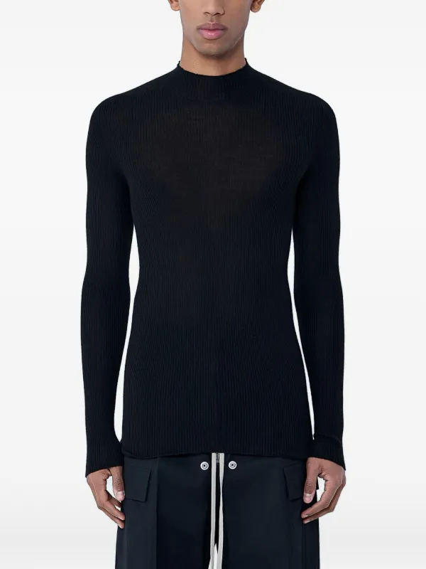 【rik】LLEGWOODTOP1200 Rick Owens Ribbed high-neck Top | Black | FARFETCH CA