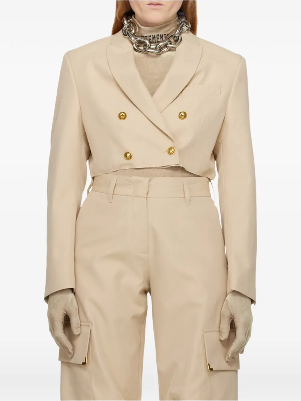  Palm Angels Double-breasted Cropped Blazer - Neutrals 