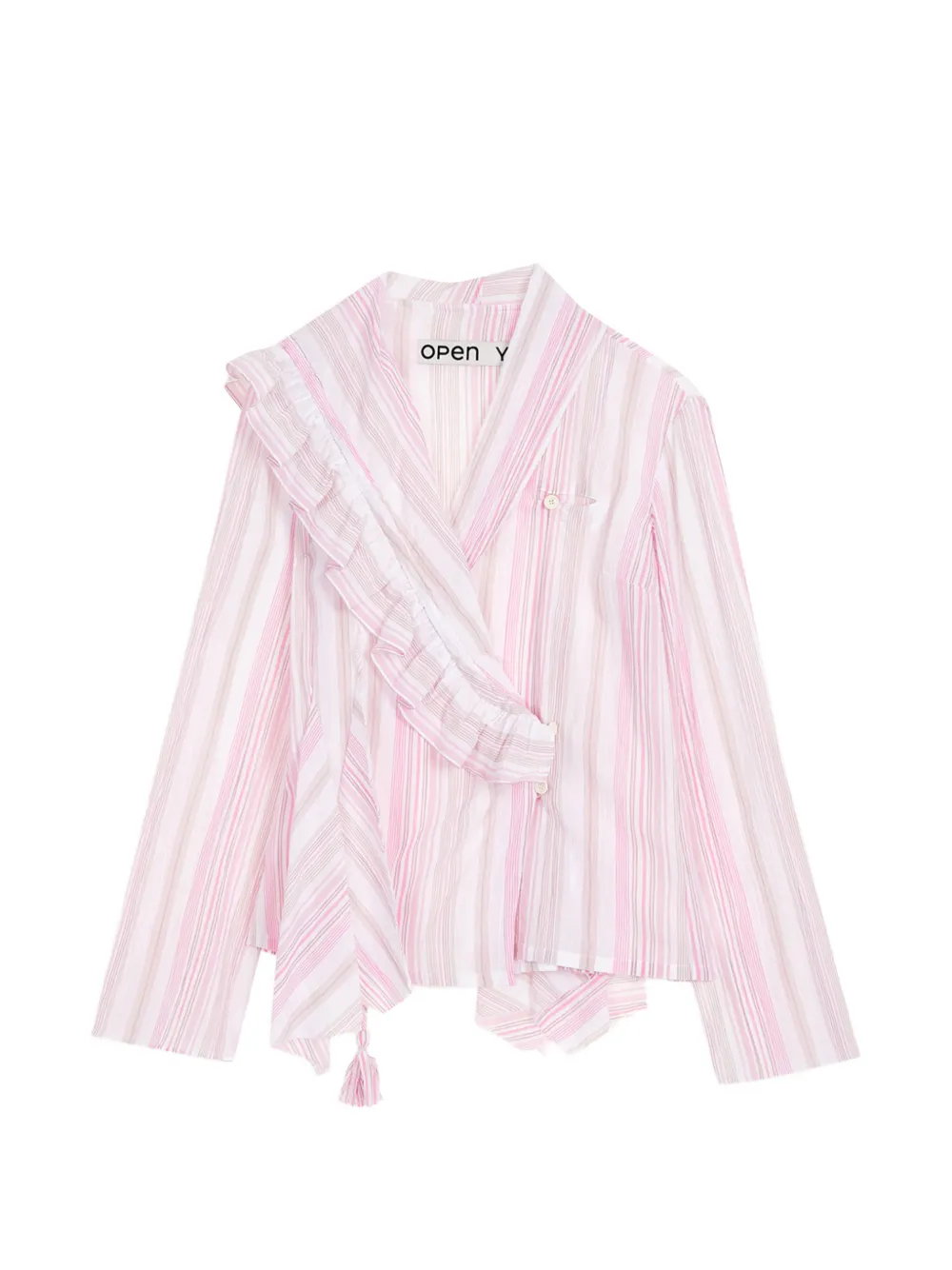 Open YY ruffled stripe blouse - Bianco