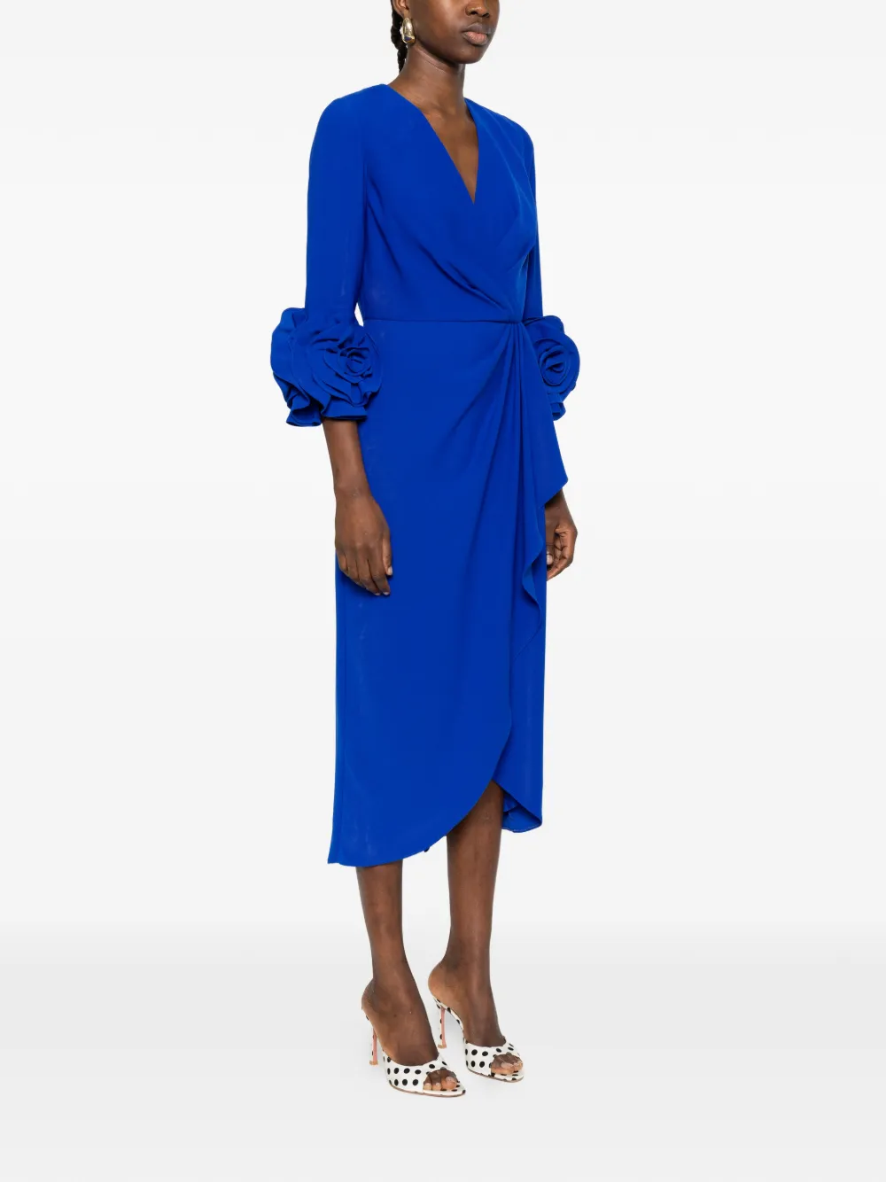  Rosa Clará Floral Ruffle Midi Dress - Blue 
