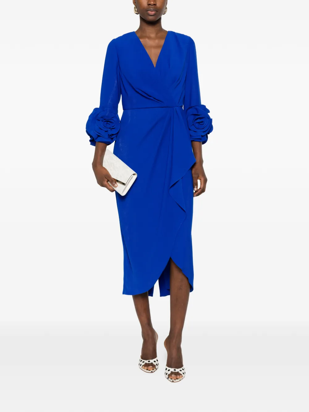  Rosa Clará Floral Ruffle Midi Dress - Blue 