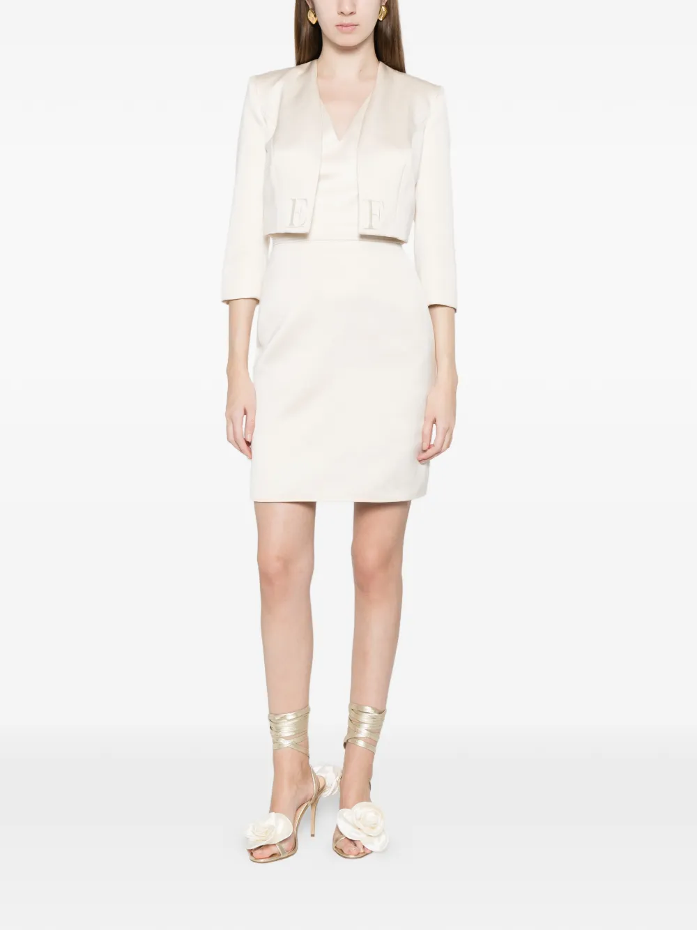  Elisabetta Franchi Logo Cropped Jacket Dress - Neutrals 