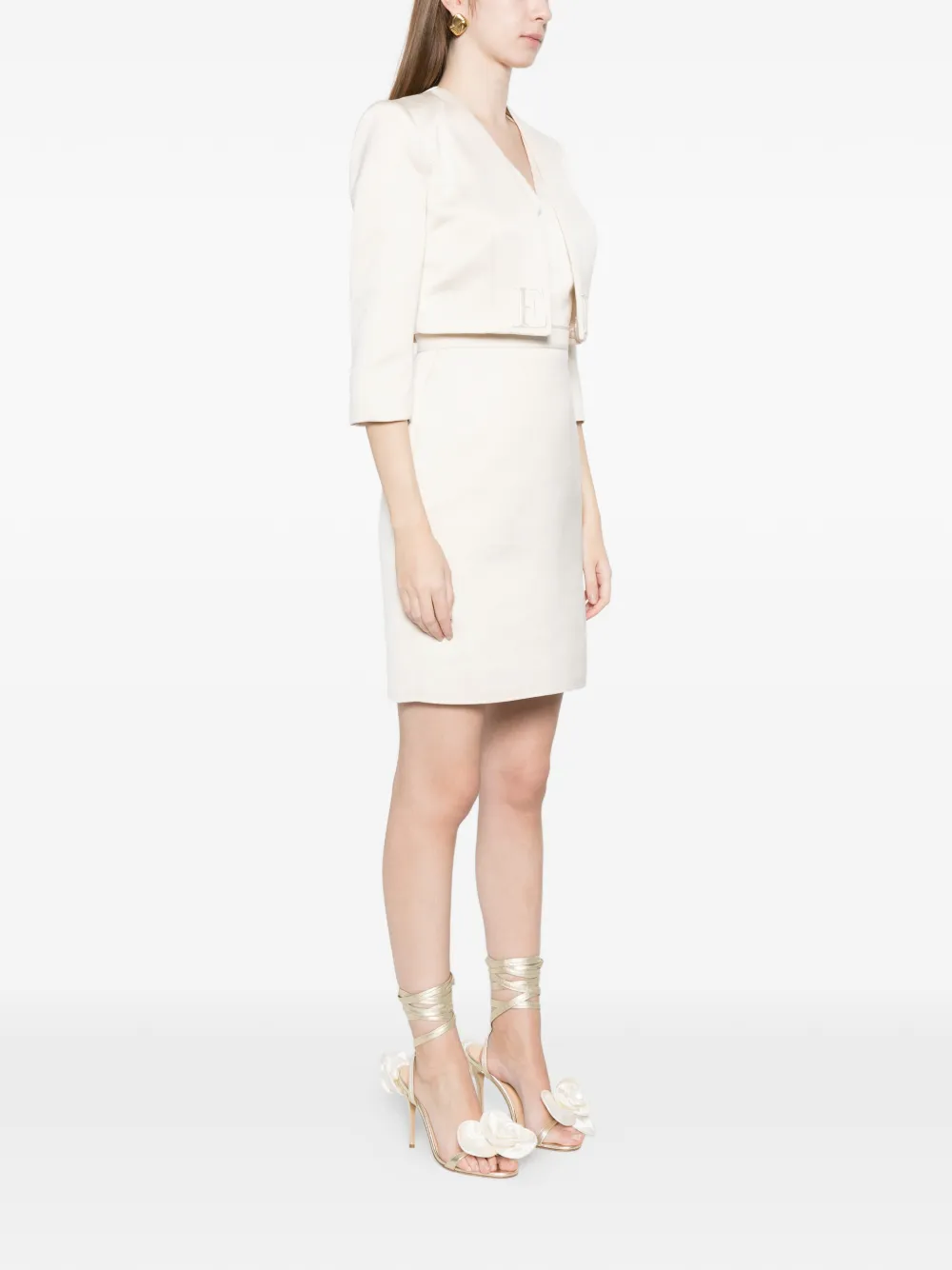  Elisabetta Franchi Logo Cropped Jacket Dress - Neutrals 