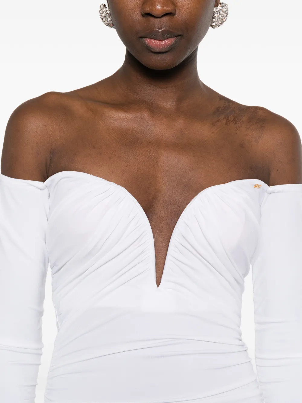 Elisabetta Franchi Midi-jurk met gedrapeerde hals Wit