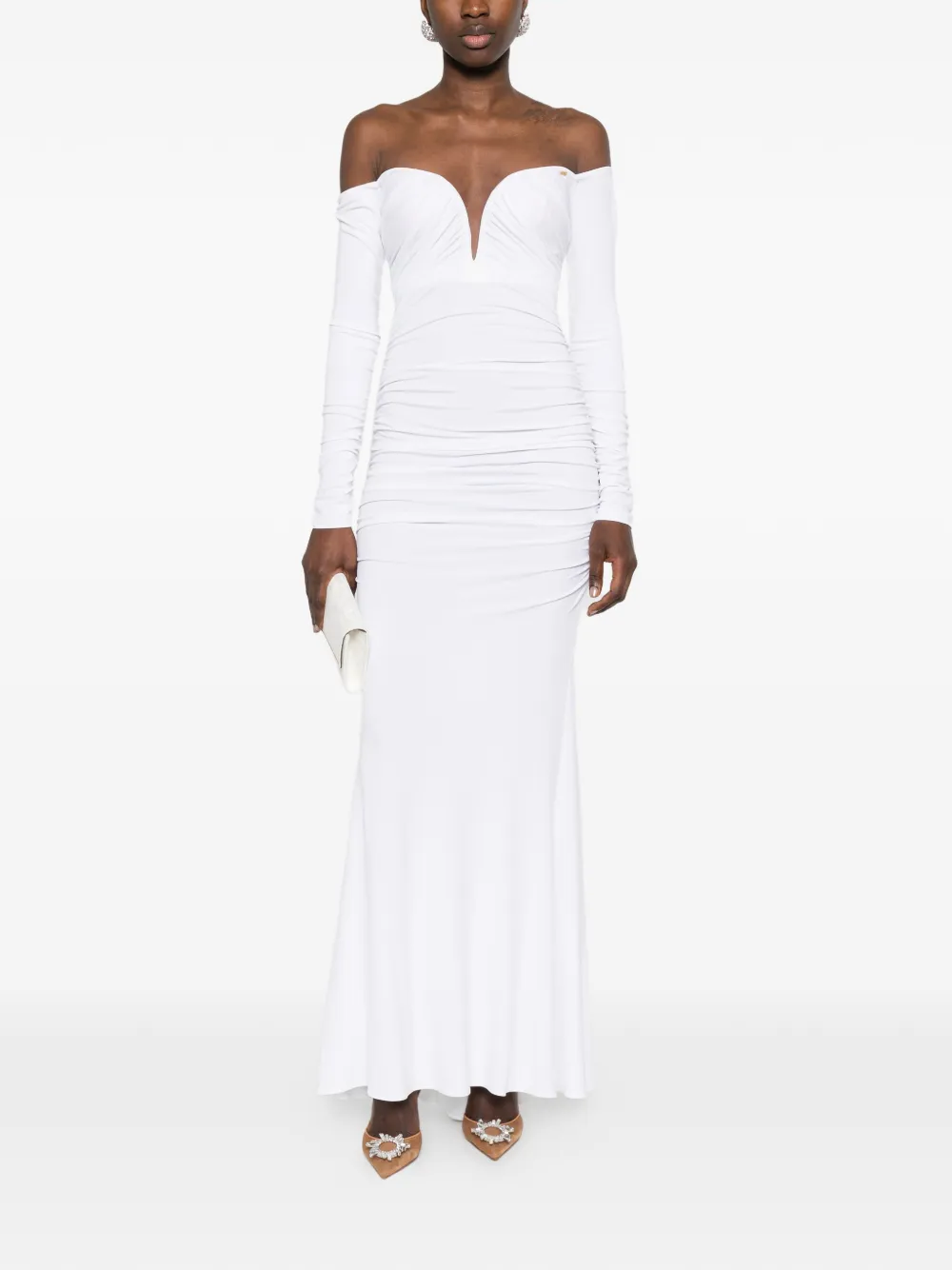 Elisabetta Franchi Midi-jurk met gedrapeerde hals Wit