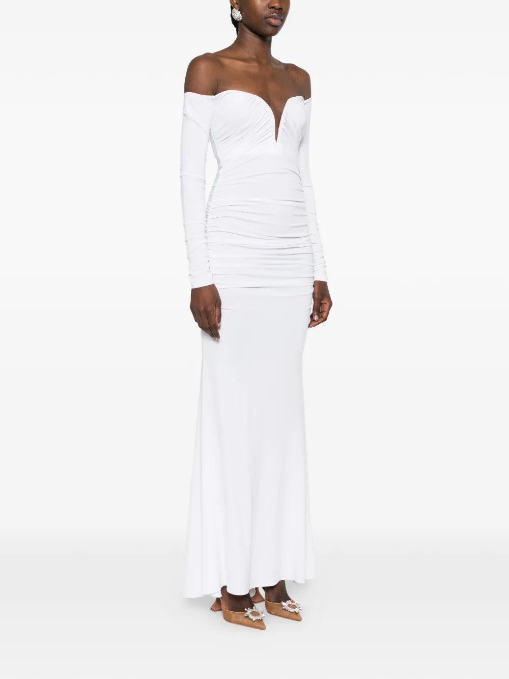 Elisabetta Franchi Midi-jurk met gedrapeerde hals Wit