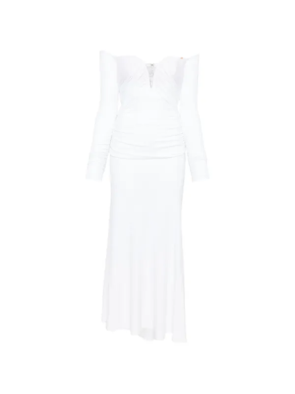 Elisabetta Franchi Draped long-sleeved Midi Dress | White | FARFETCH JO