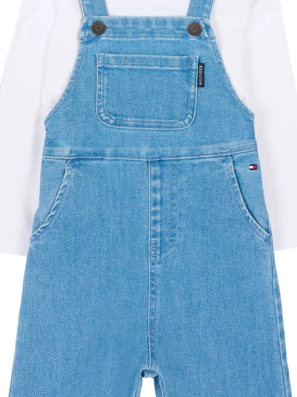 Tommy Hilfiger Junior Tuinbroek met borstzak en knopen Blauw