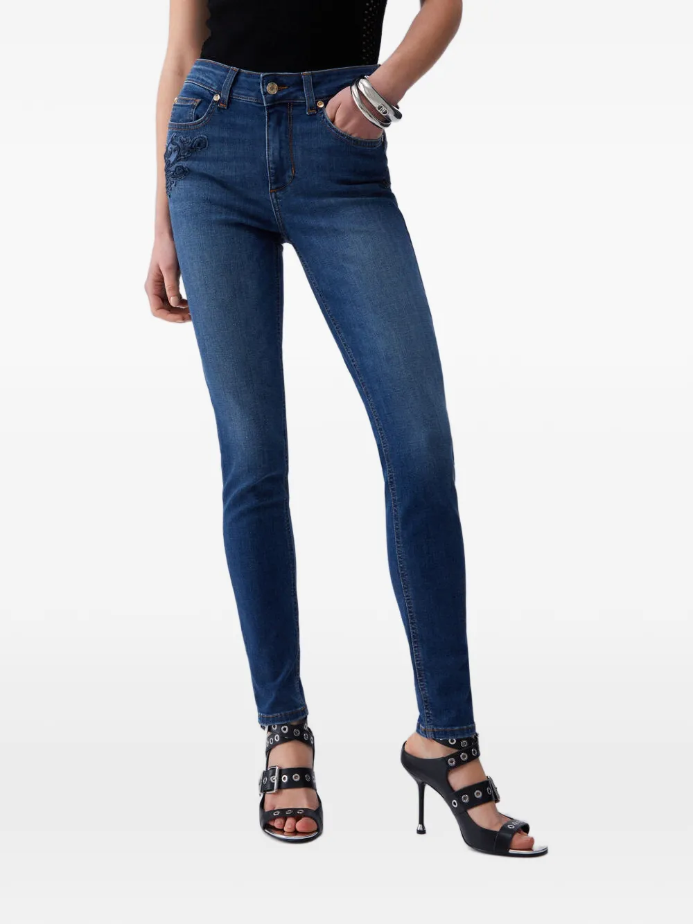 LIU JO Skinny jeans met borduurwerk Blauw