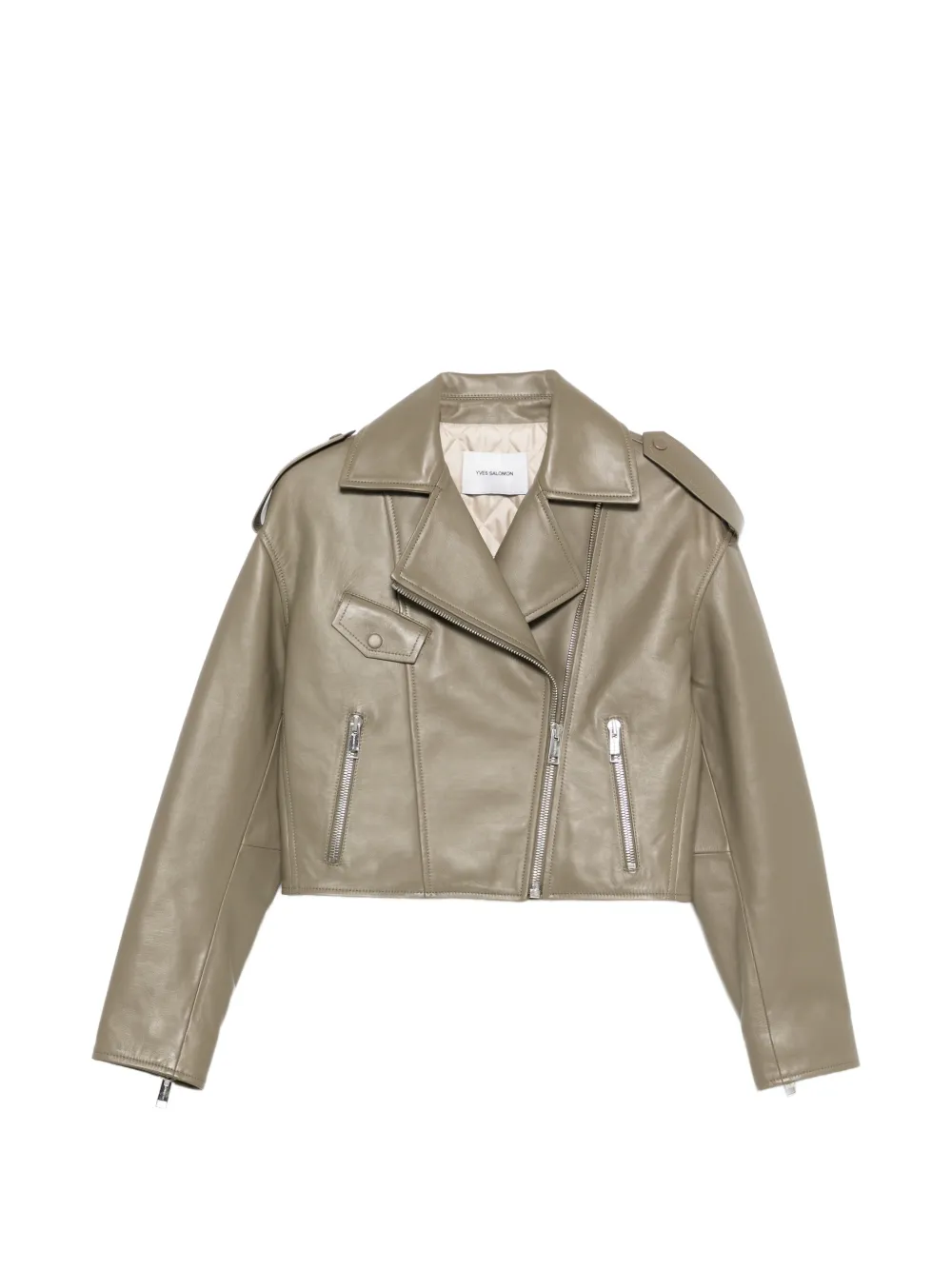 Yves Salomon Giacca con zip in pelle di agnello - Verde