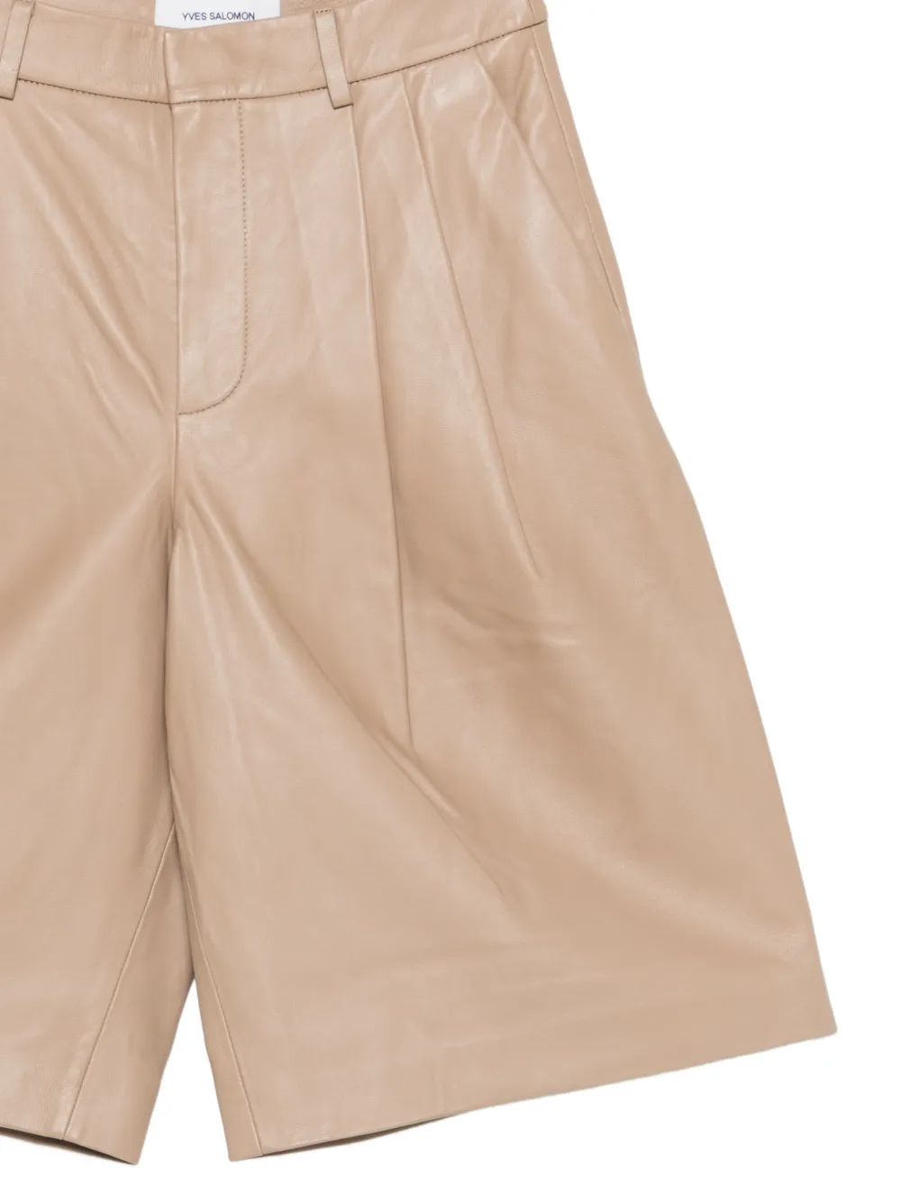 Yves Salomon Geplooide leren shorts Beige