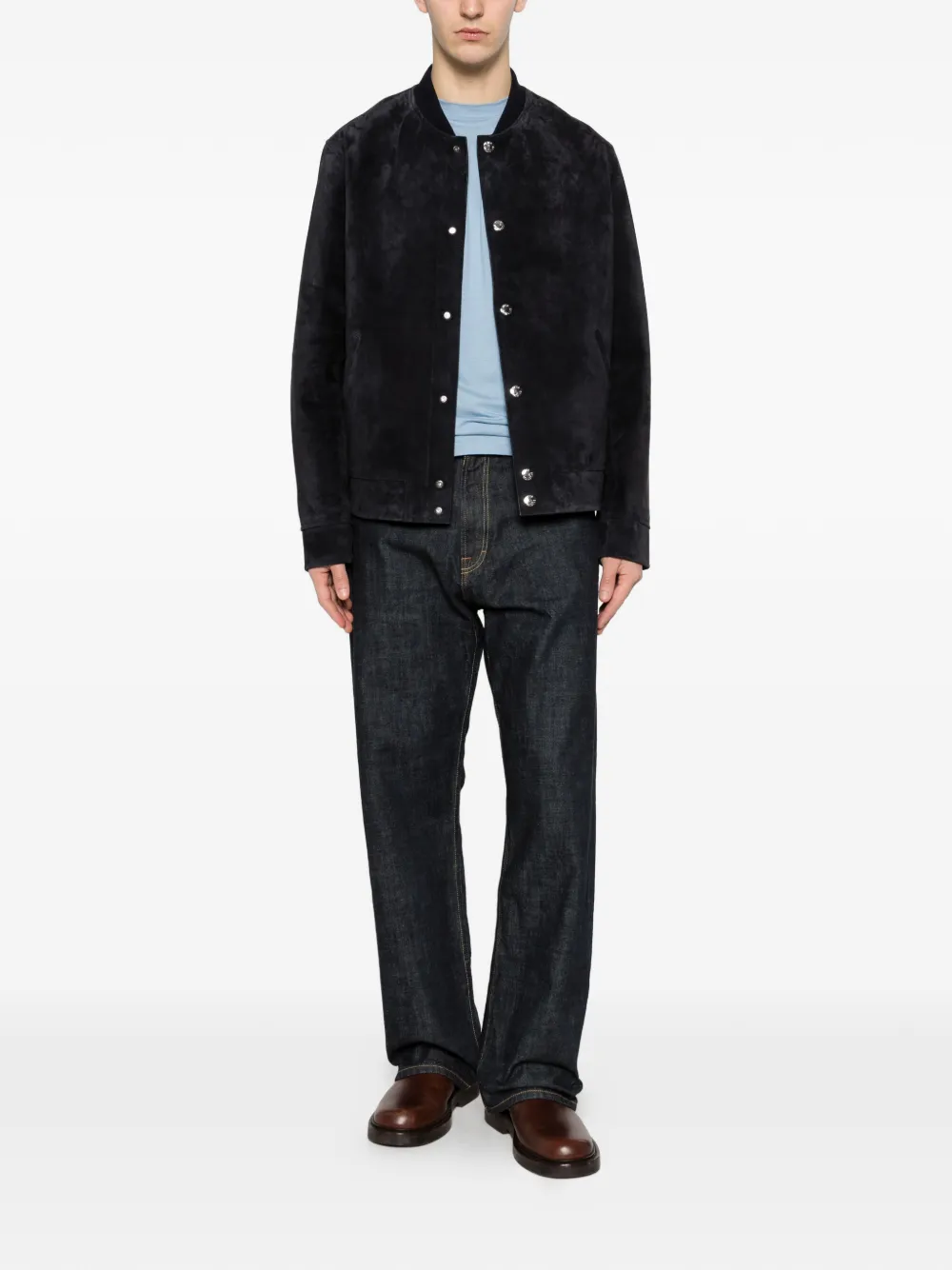 Yves Salomon Suède jack met knoopsluiting Blauw
