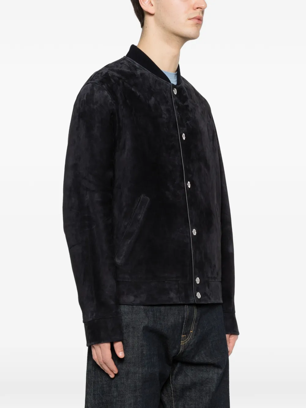 Yves Salomon Suède jack met knoopsluiting Blauw