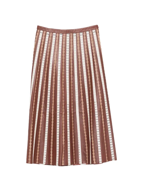 Yves Salomon Striped Midi Skirt in Brown