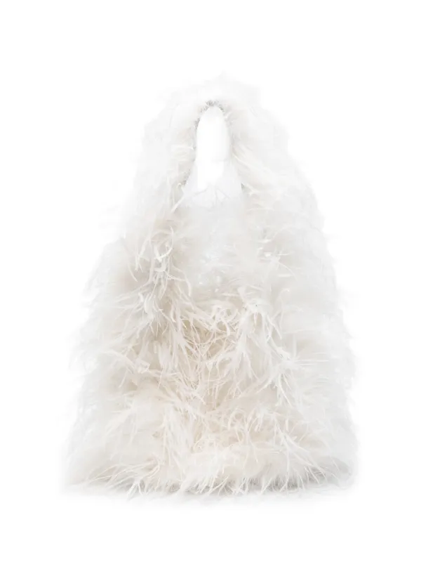 Yves Salomon Feather Shoulder Bag in White