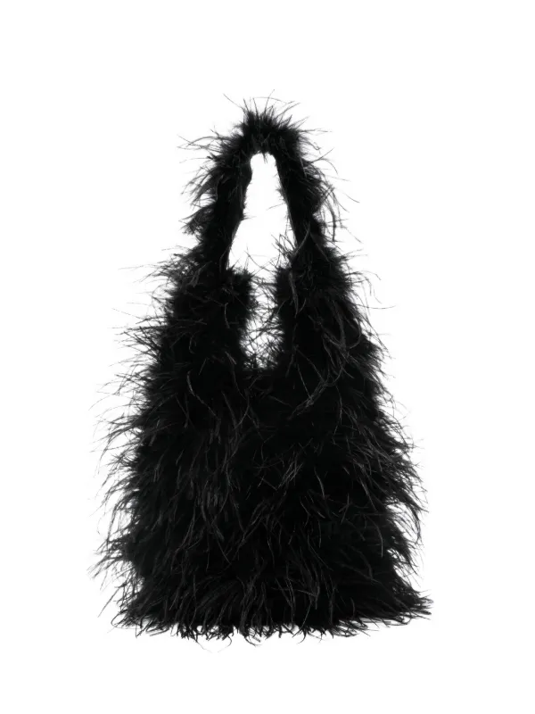 Yves Salomon Feather Shoulder Bag in Black