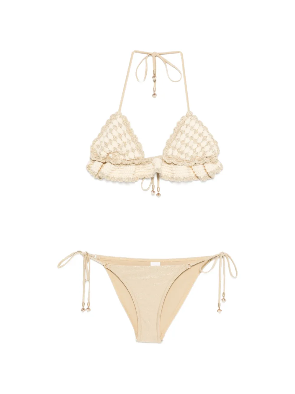 ZIMMERMANN crochet ruffled bikini - Nude