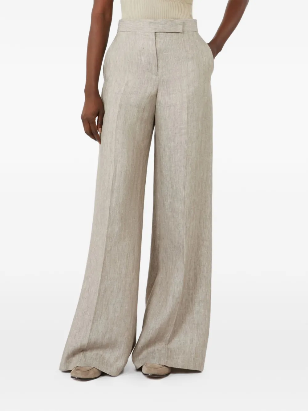  Max Mara Herringbone Linen Twill Trousers - Neutrals 