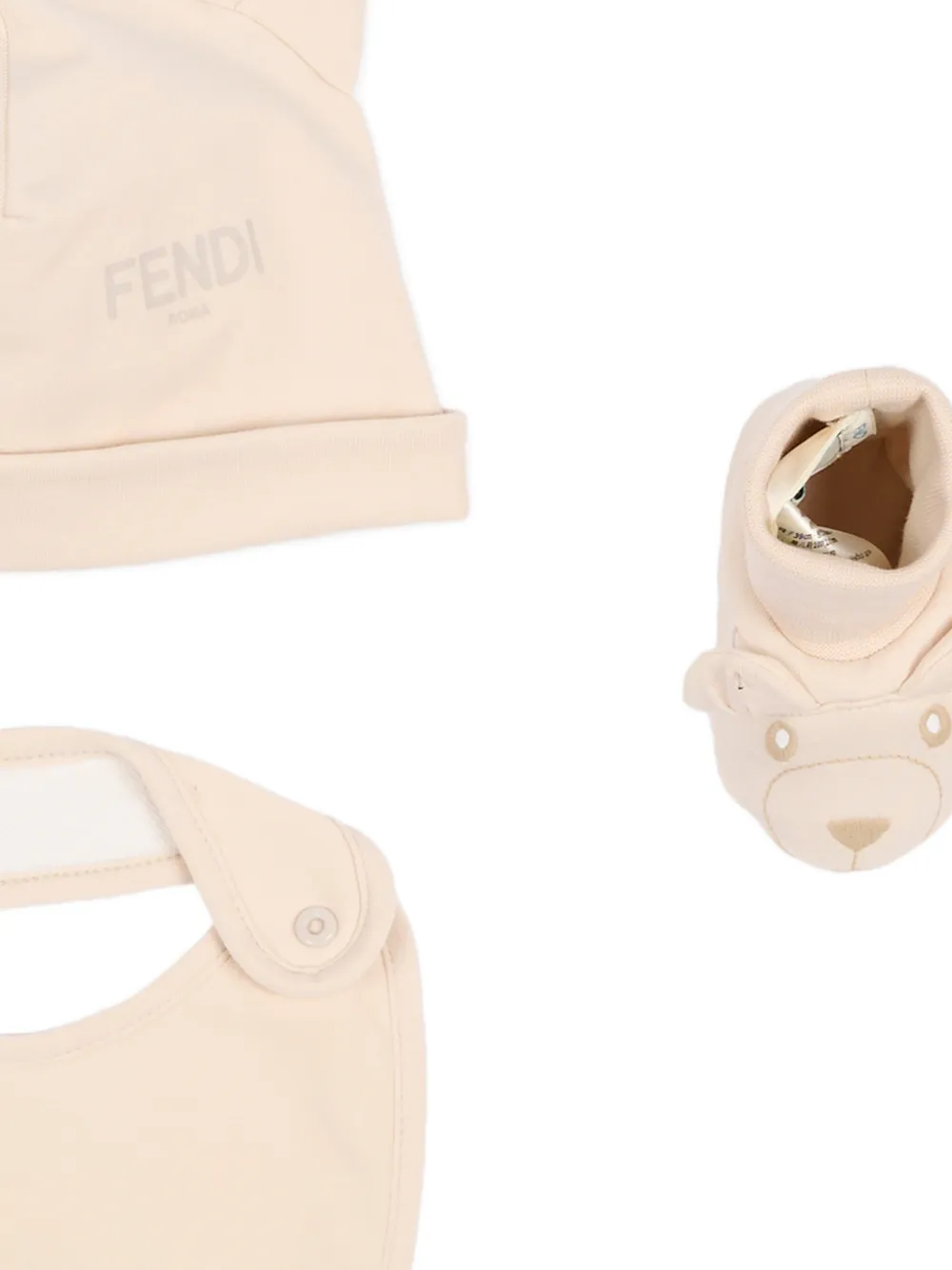 Fendi Kids Drie mutsen met beerdetail Beige