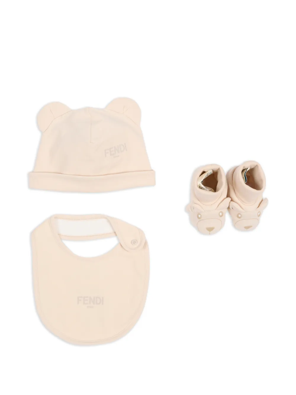 Fendi Kids bear-detail beanie hat set (set of theee) - Toni neutri