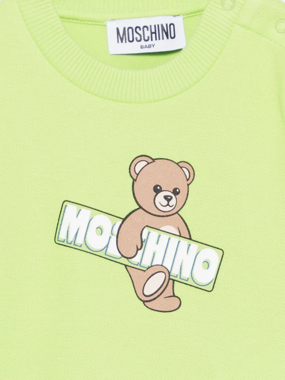 Moschino Kids Sweater met grafische print en ronde hals Groen