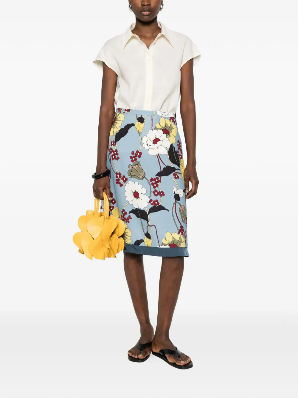  Marni Floral-print Midi Skirt - Blue 