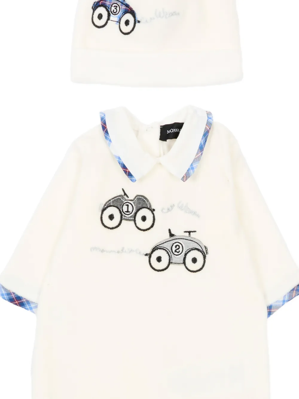 Monnalisa Twee rompers met geborduurde kraag Beige