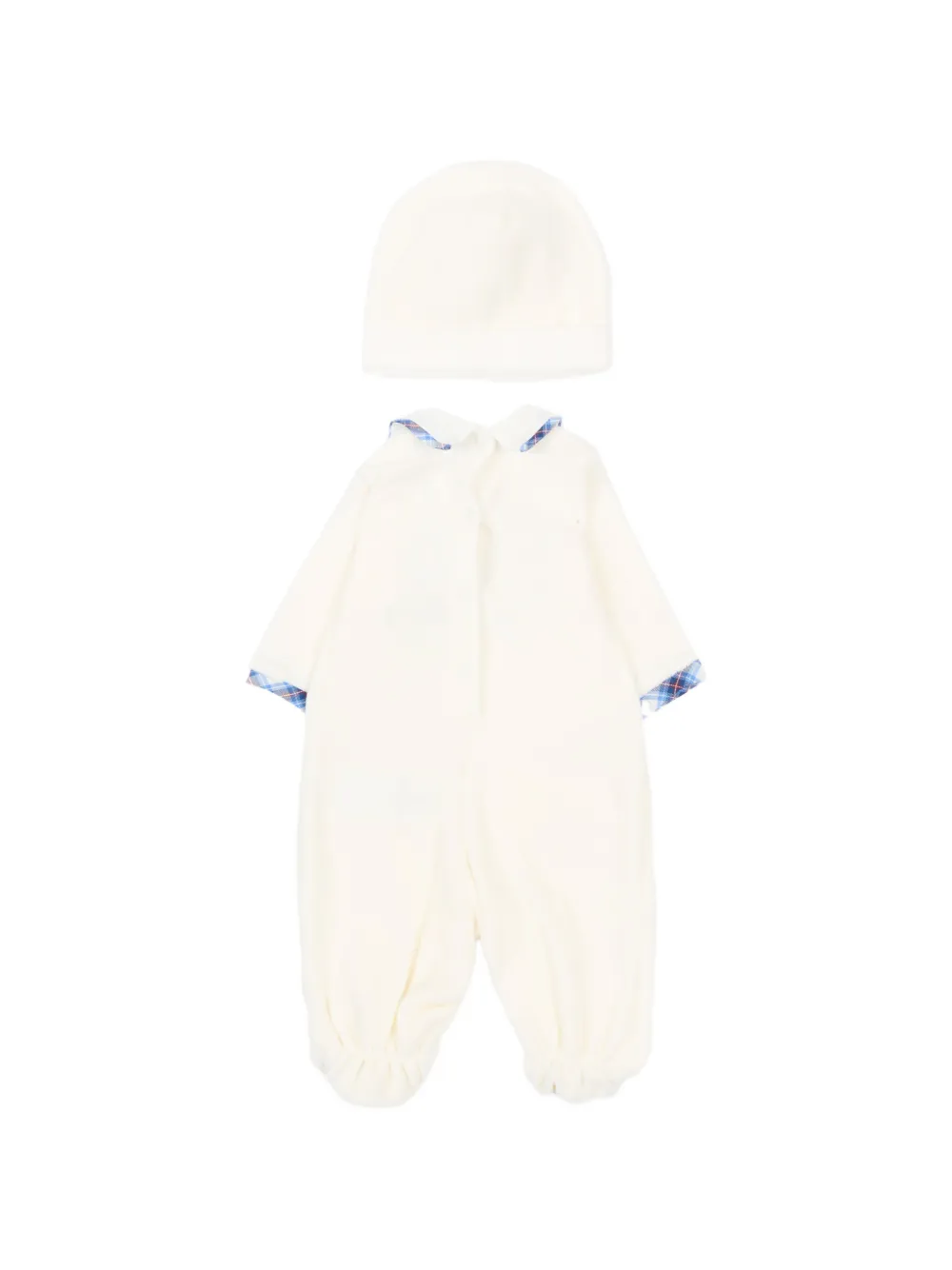 Monnalisa Twee rompers met geborduurde kraag Beige