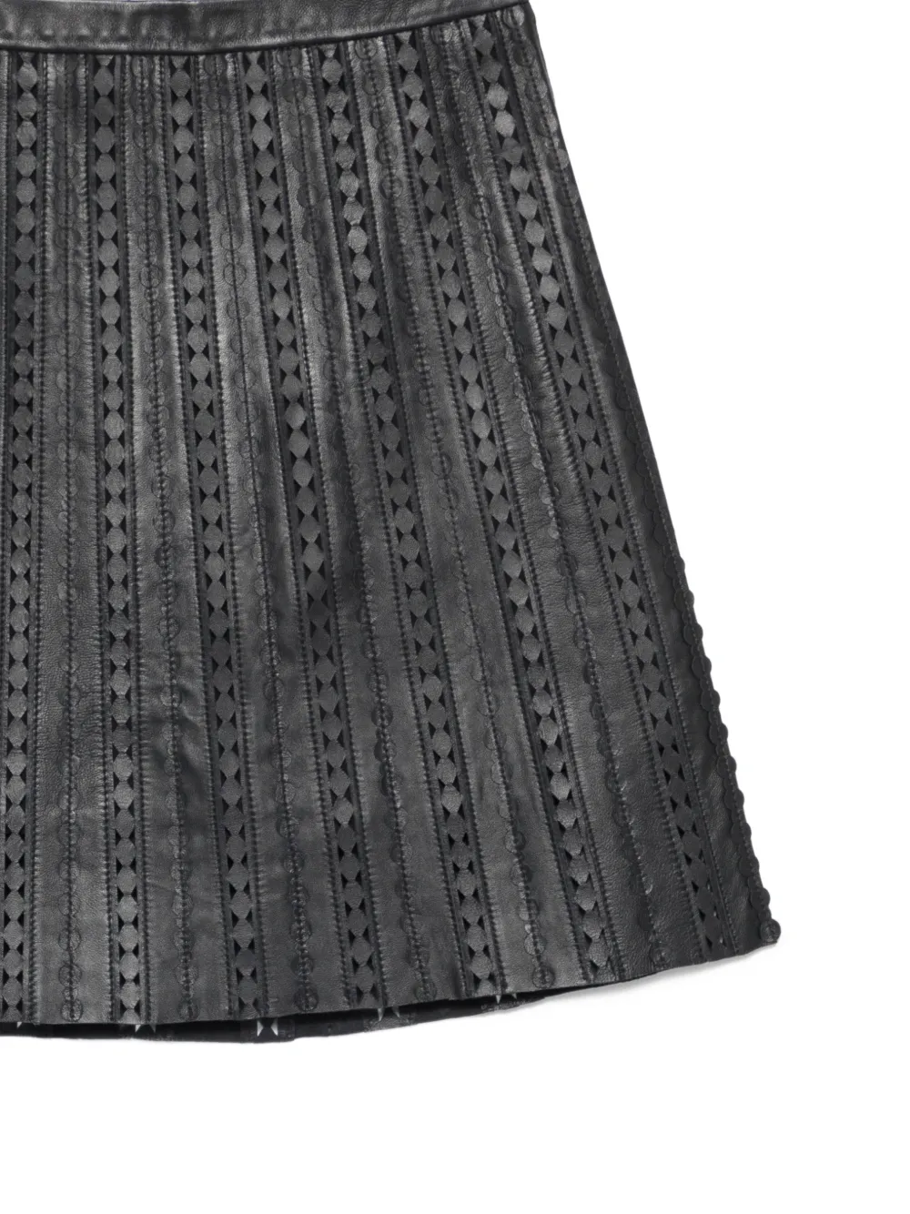 Yves Salomon Perforated Leather Midi Skirt in Black, view 3