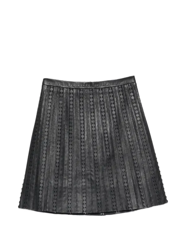 Yves Salomon Perforated Leather Midi Skirt in Black