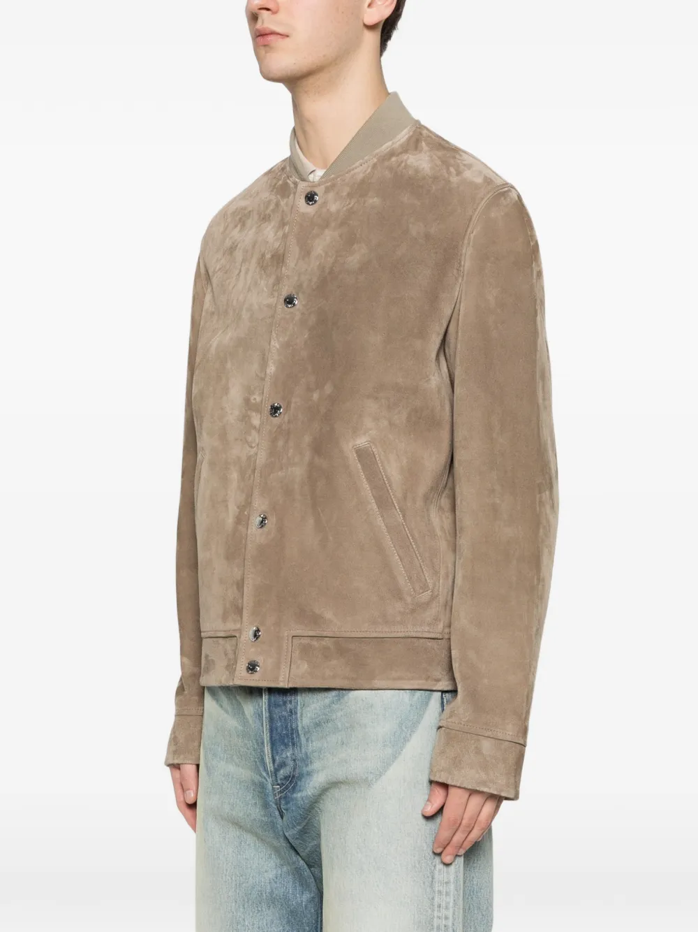  Yves Salomon Suede Bomber Jacket - Neutrals 