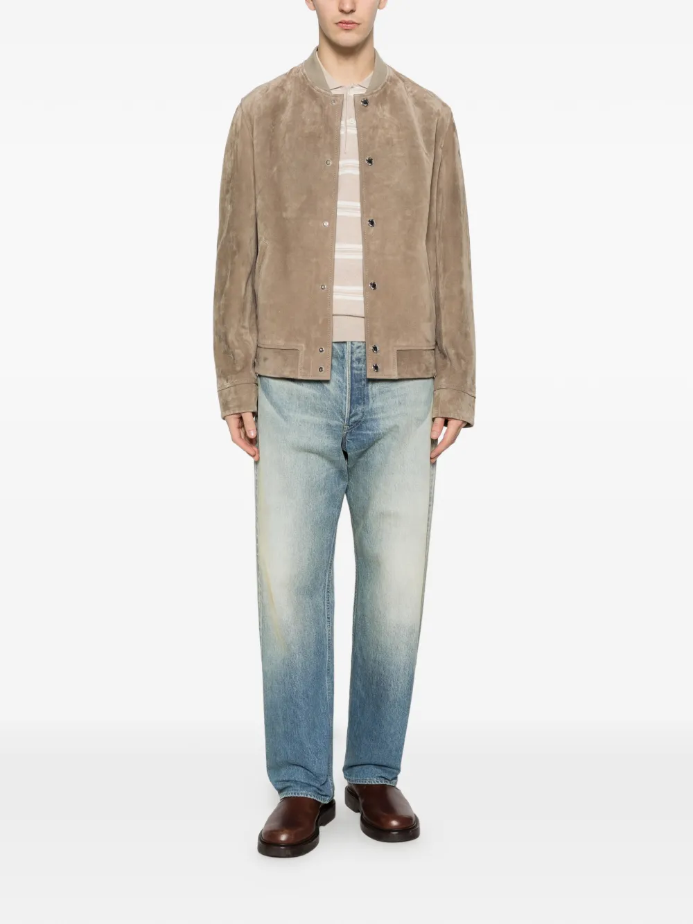  Yves Salomon Suede Bomber Jacket - Neutrals 