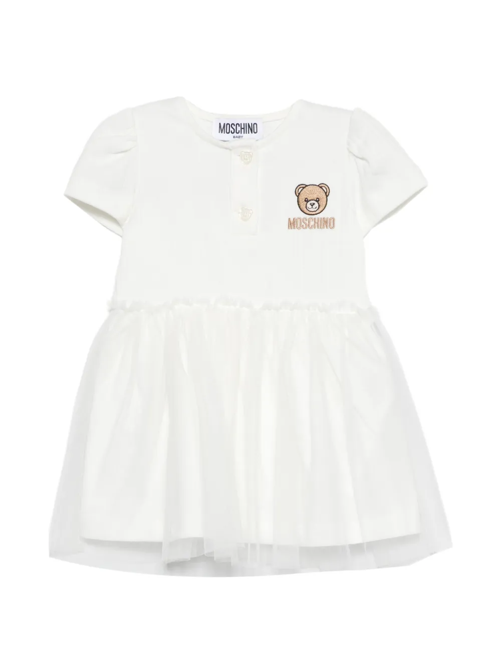 Moschino Kids bear appliqué baby dress - White