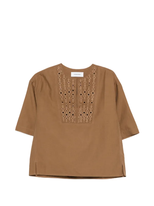 Yves Salomon Cut-out Short-sleeve Top in Brown