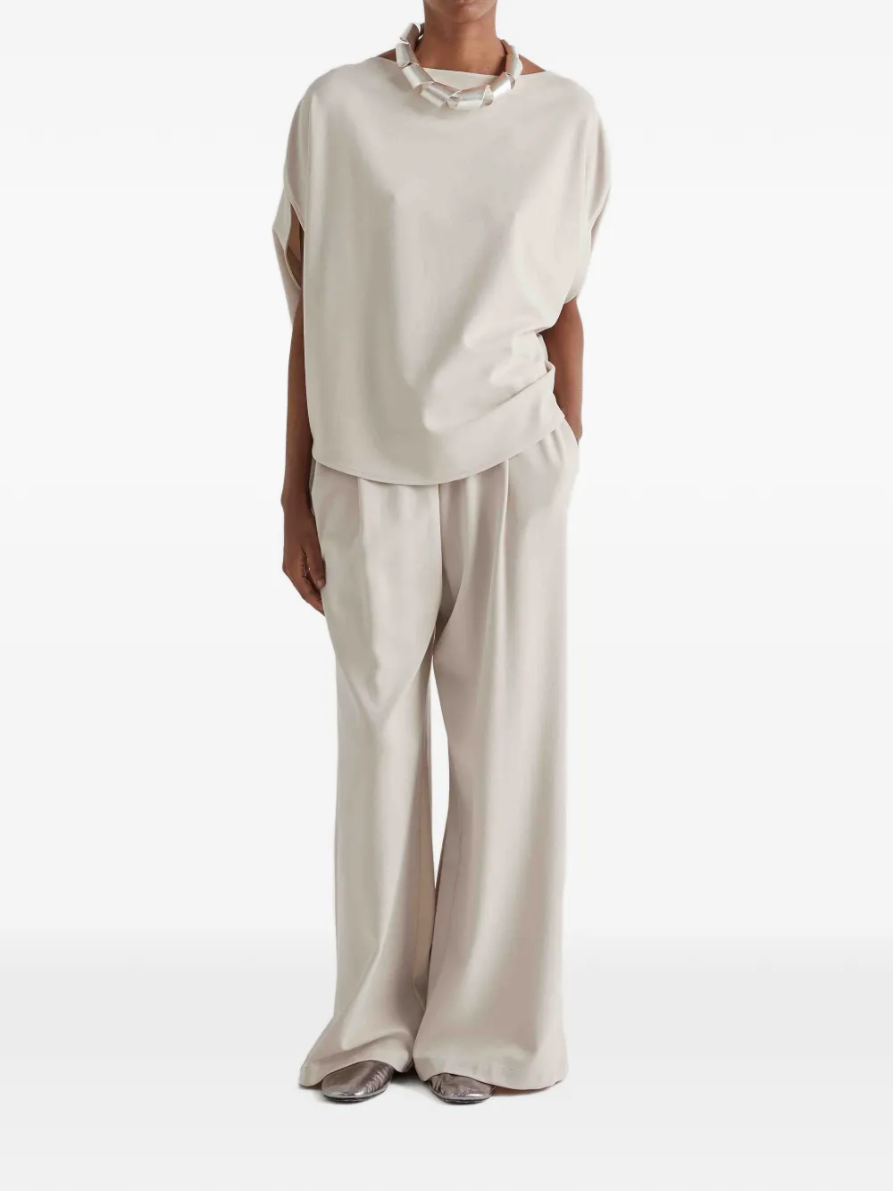  Meimeij Elasticated Palazzo Pants - Neutrals 