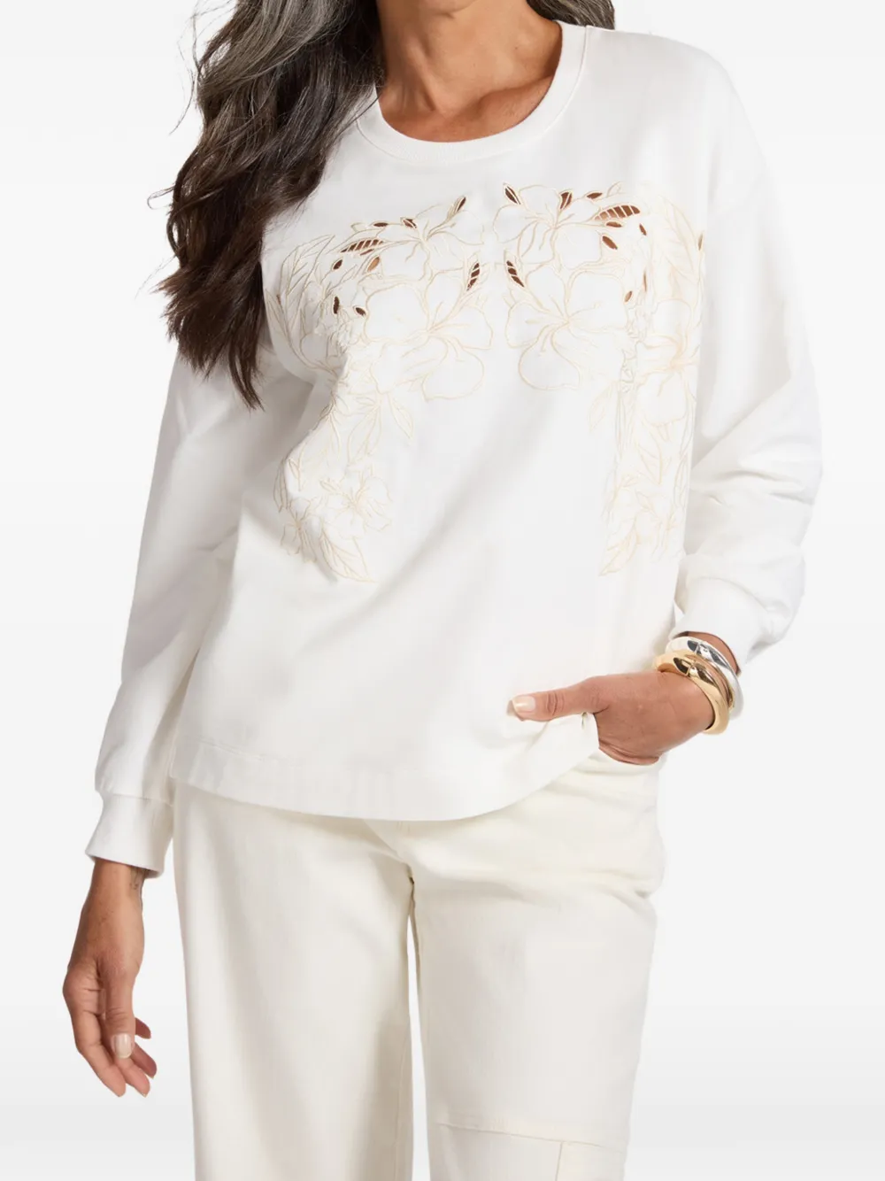  Elena Miro` Embroidered Cotton Sweatshirt - White 