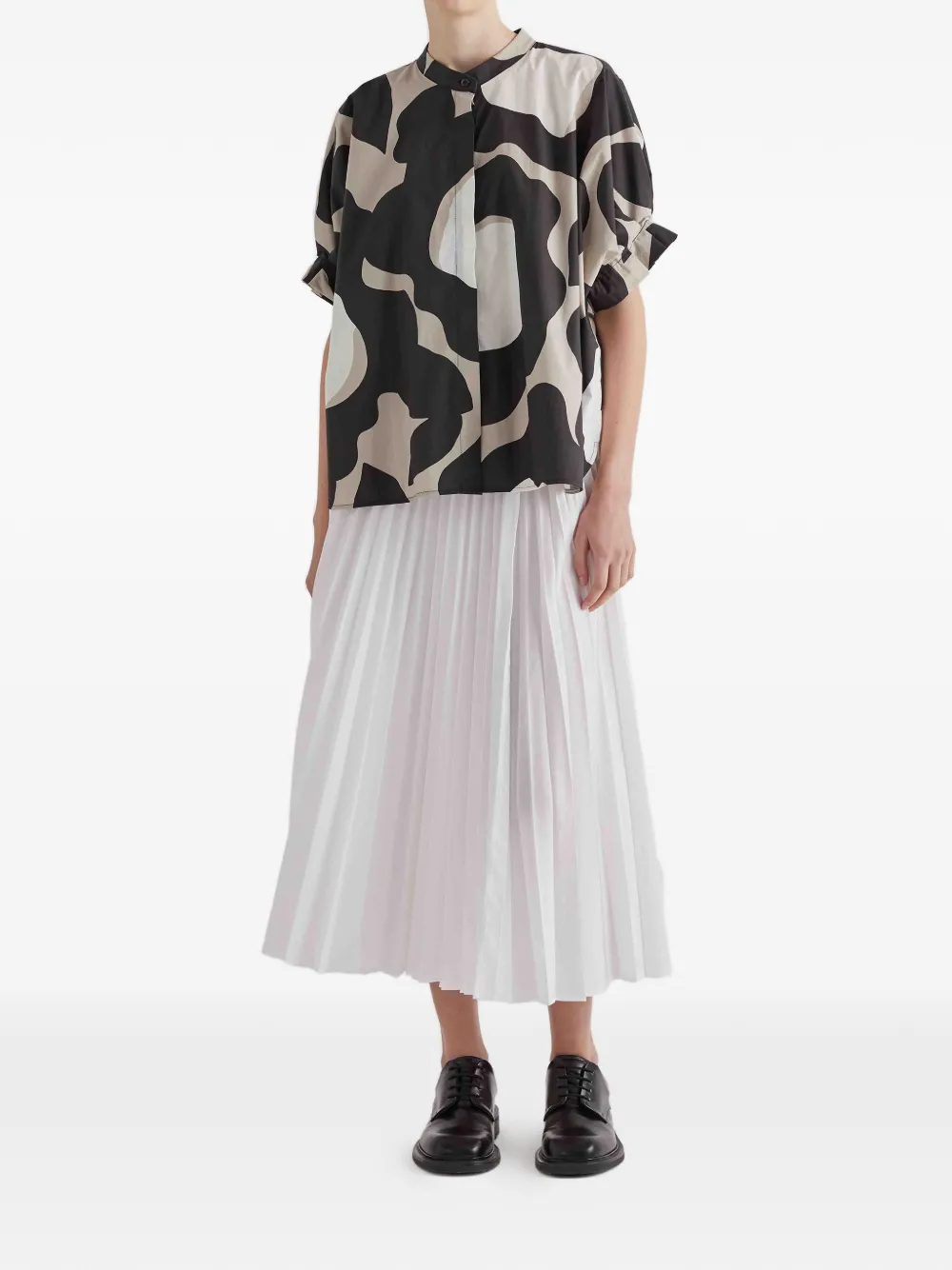  Meimeij Ruffled Abstract-print Blouse - Black 