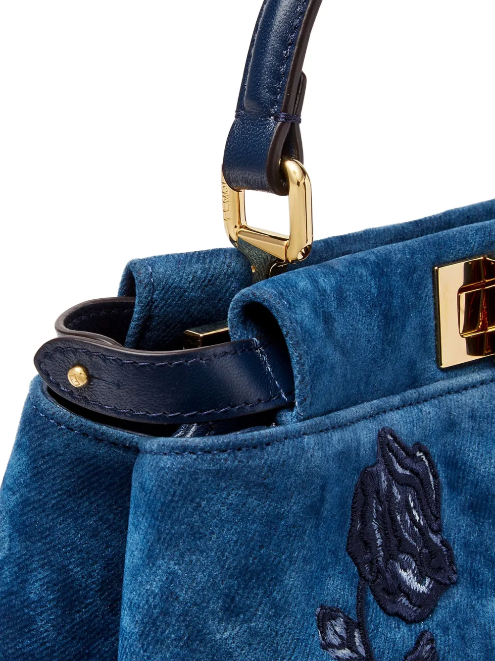 FENDI Peekaboo denim mini-shopper met geborduurde bloemen Blauw