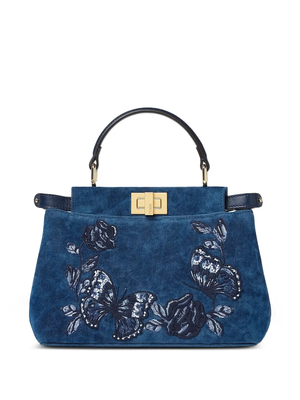 FENDI mini Peekaboo floral-embroidered denim tote bag