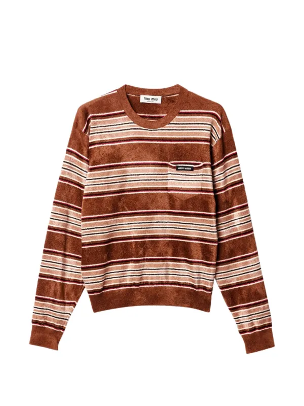 Miu Miu Striped Pocket Knitwear in Brown