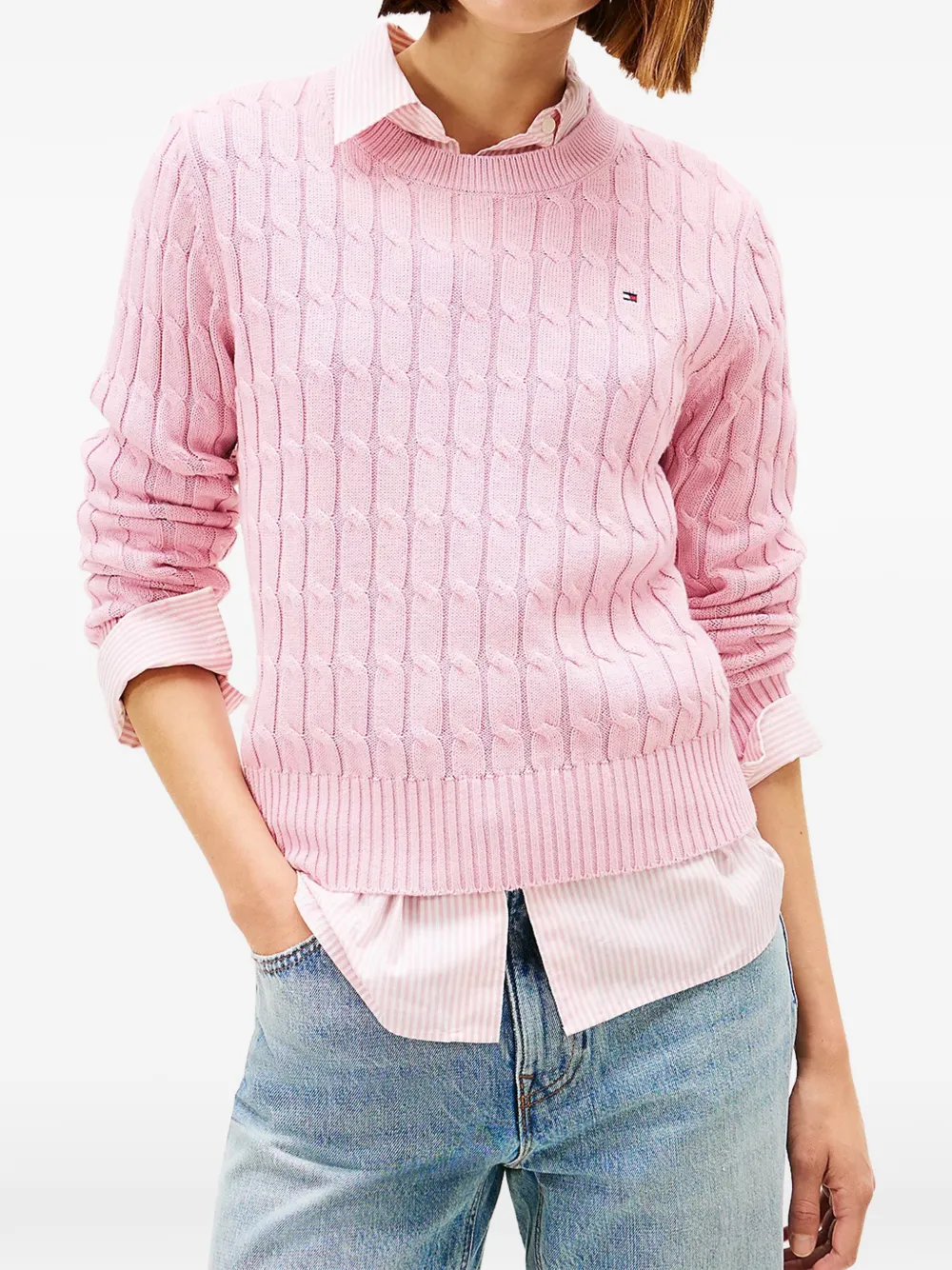 Tommy Hilfiger Kabelgebreide trui met ronde hals Roze